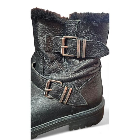 Zara Basic black leather moto combat boots zipper shearling lined EU41 US10 - Picture 14 of 16